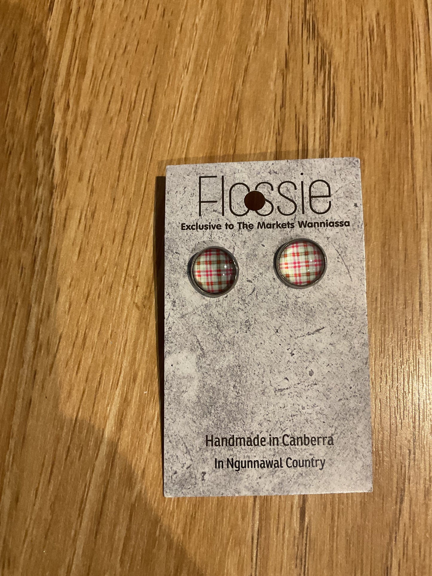 *Earrings Pink & Brown Tartan Studs