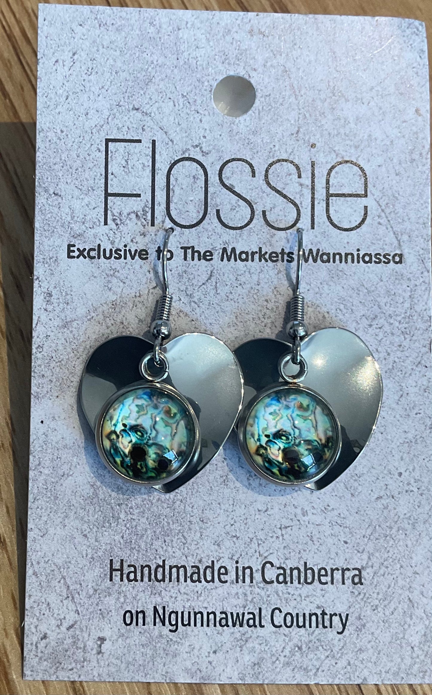 *Earrings Glass Dome Heart Dangles