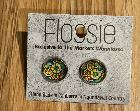 *Earrings Yellow Blooms Glass Studs