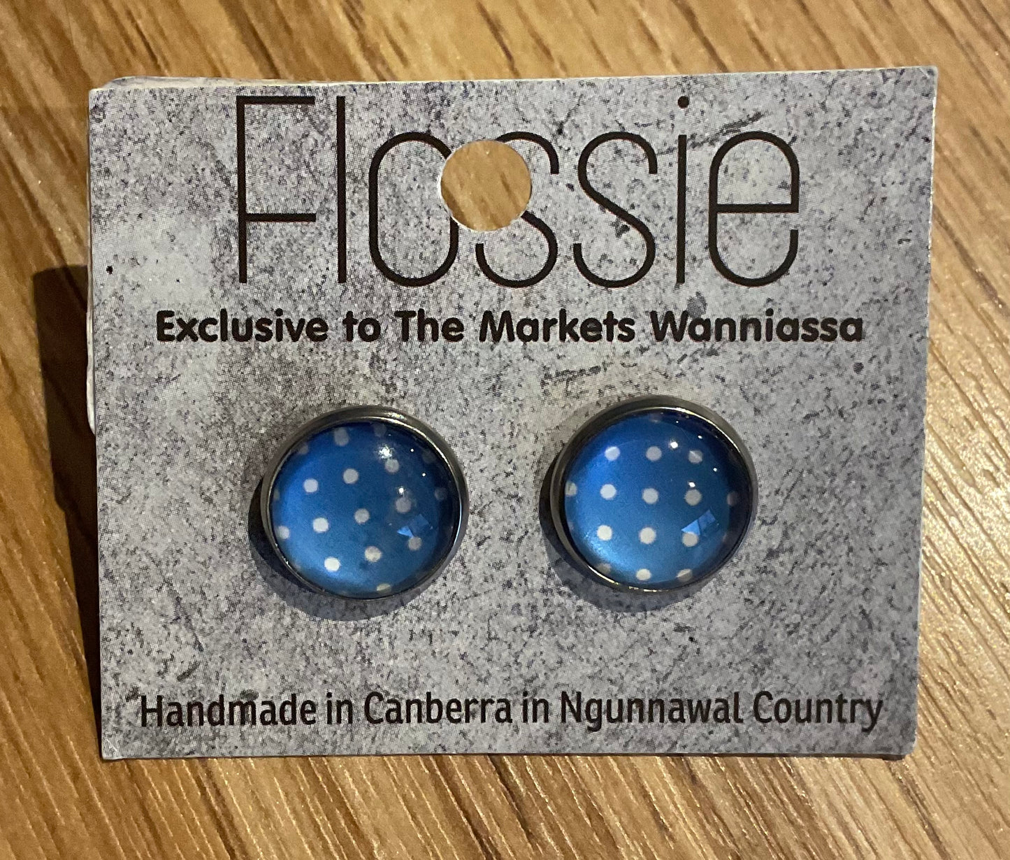 *Earrings Blue with White Spots Studs
