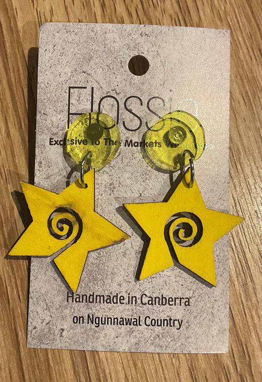*Earrings Wooden Yellow Star Dangles