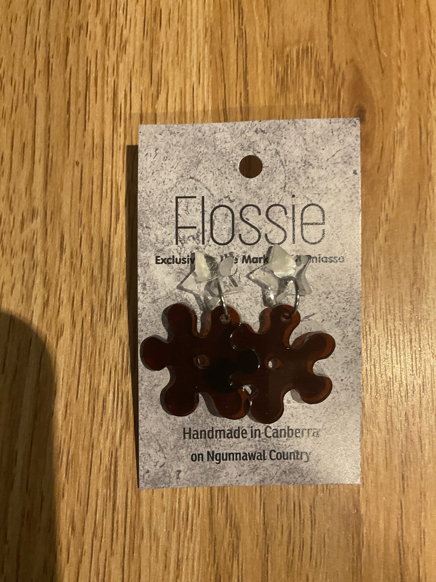 *Earrings Tortoise Shell Splat with Star Dangles