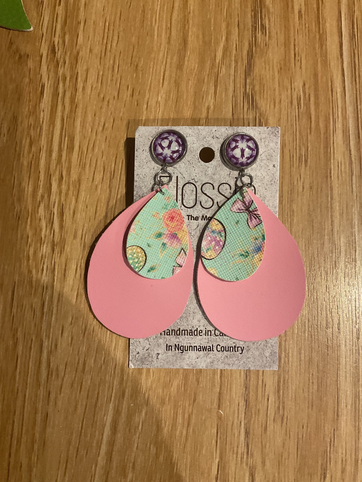 *Earrings Vinyl Pink Easter Print Dangles