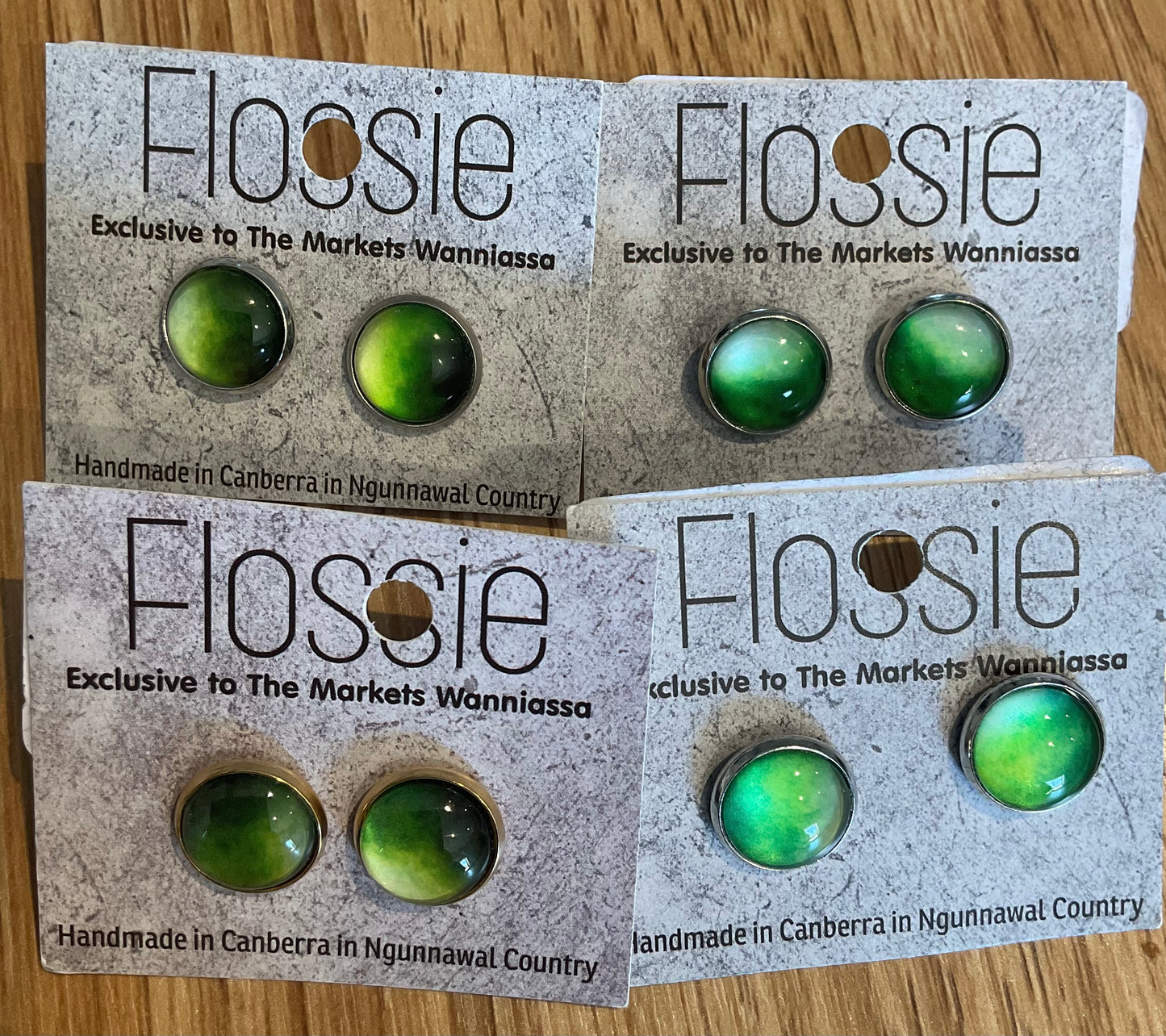 *Earrings Glass Dome Studs Green Ombre