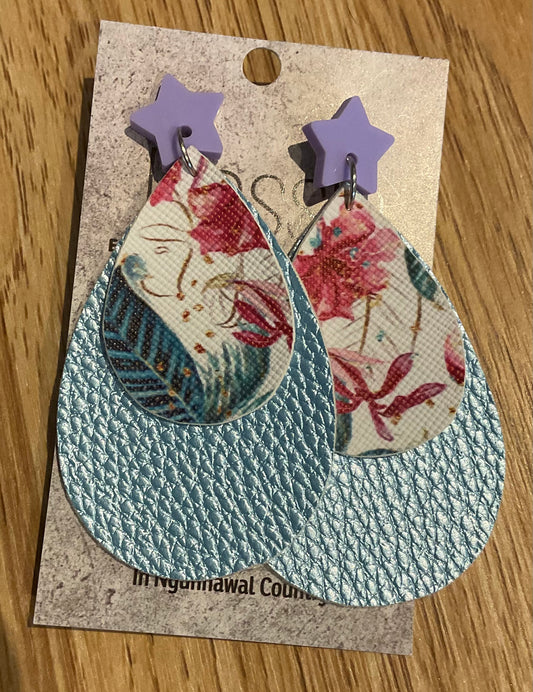 *Earrings Blue Pearl & Floral Dangles