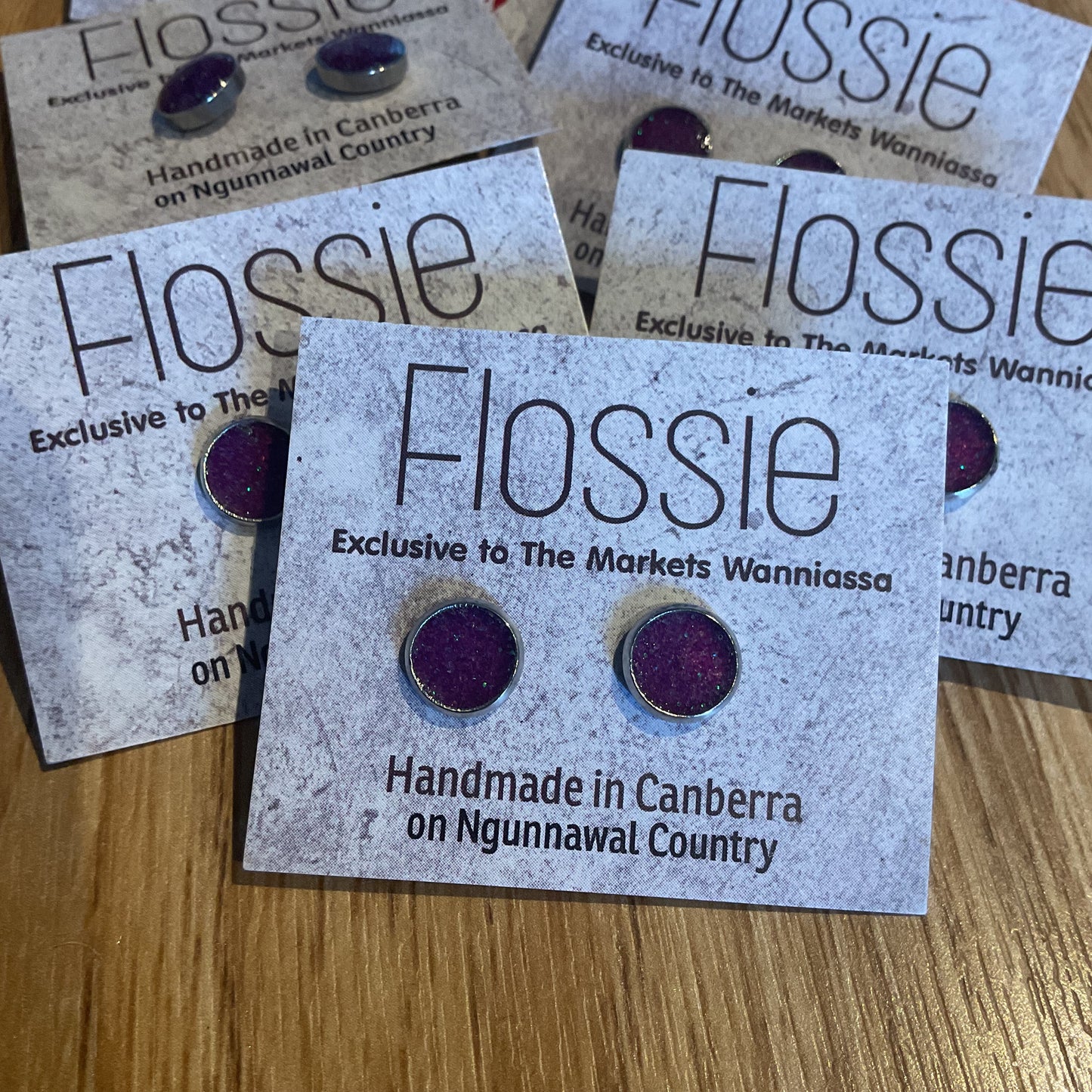 *Earrings Purple Glitter Resin Dome Studs
