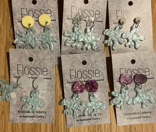*Earrings Acrylic Blue Pearly Coral Dangles