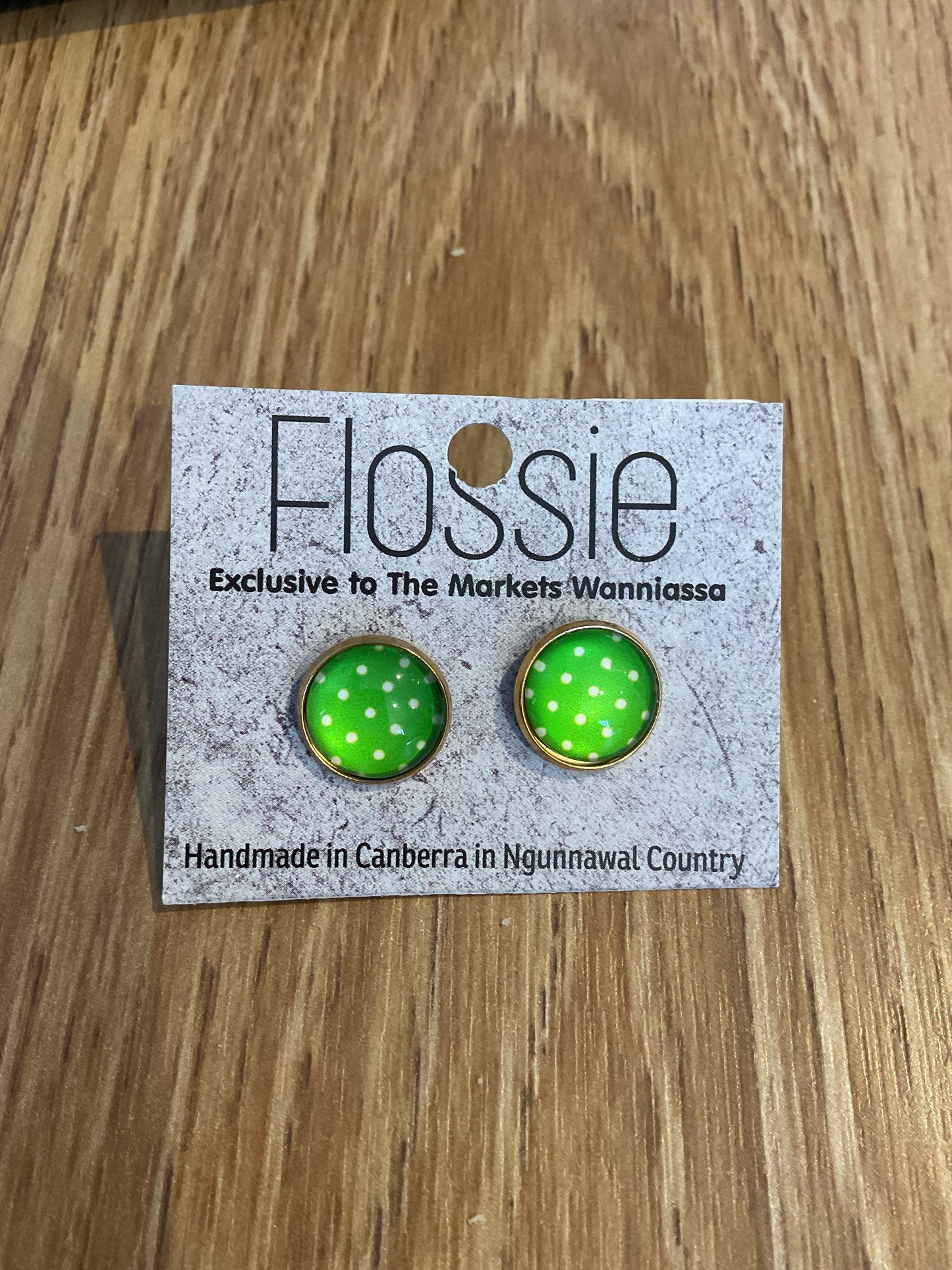 *Earrings Green Spots Studs