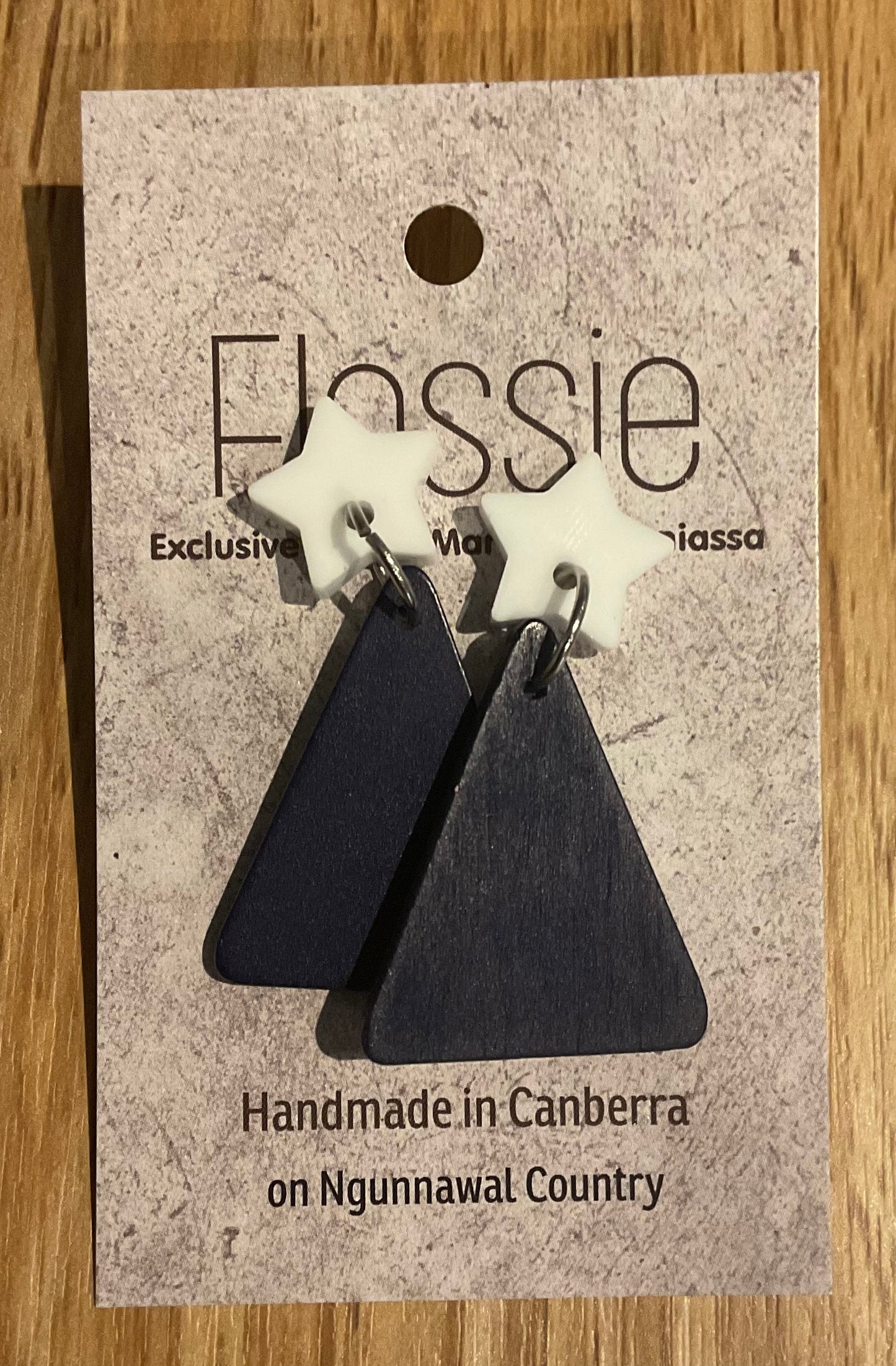 *Earrings Wooden Small Blue Triangle Dangles