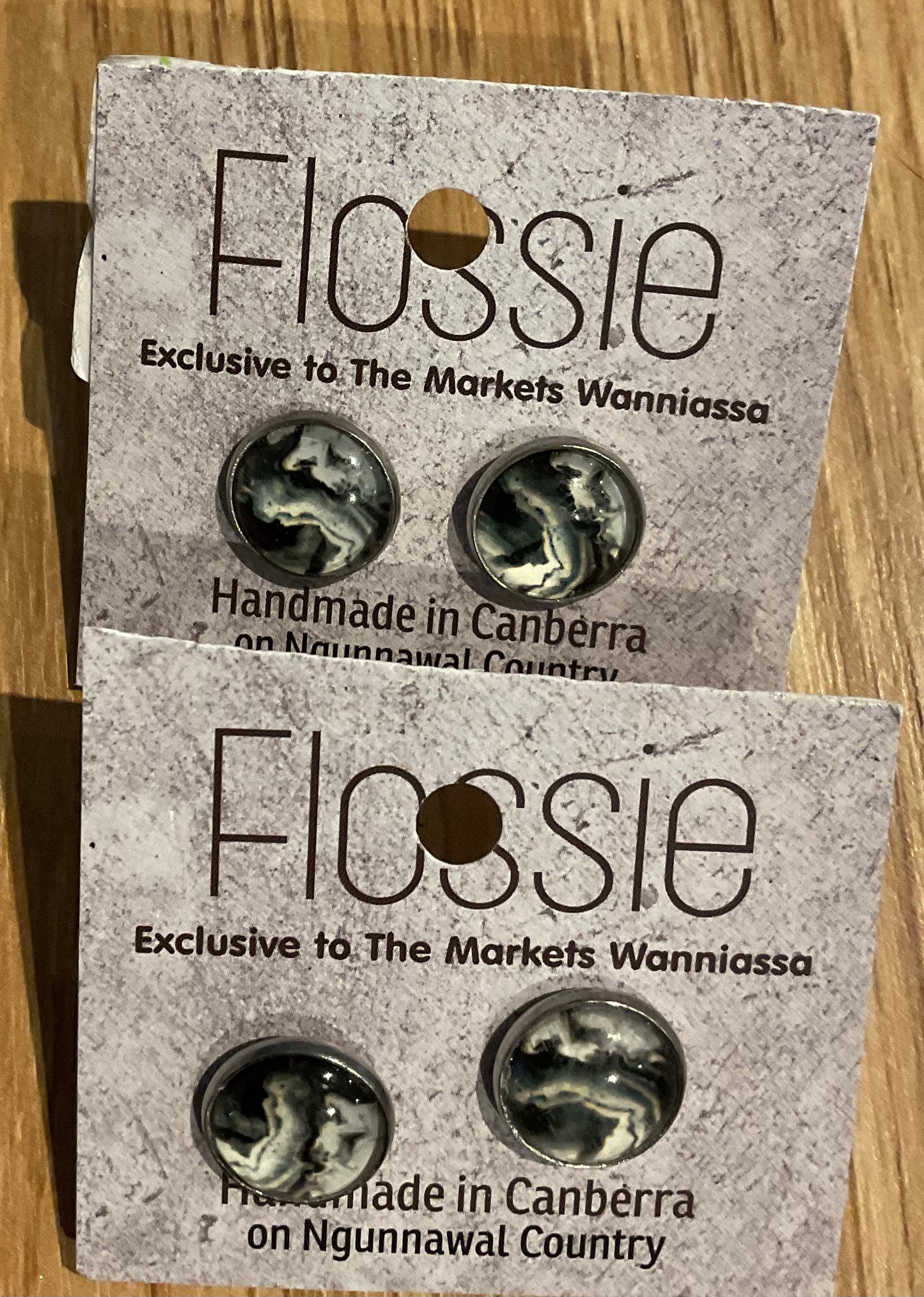 *Earrings Black Marble Studs