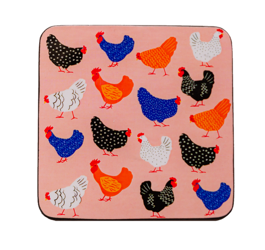 Set of 4 Coasters - Bright Hens
