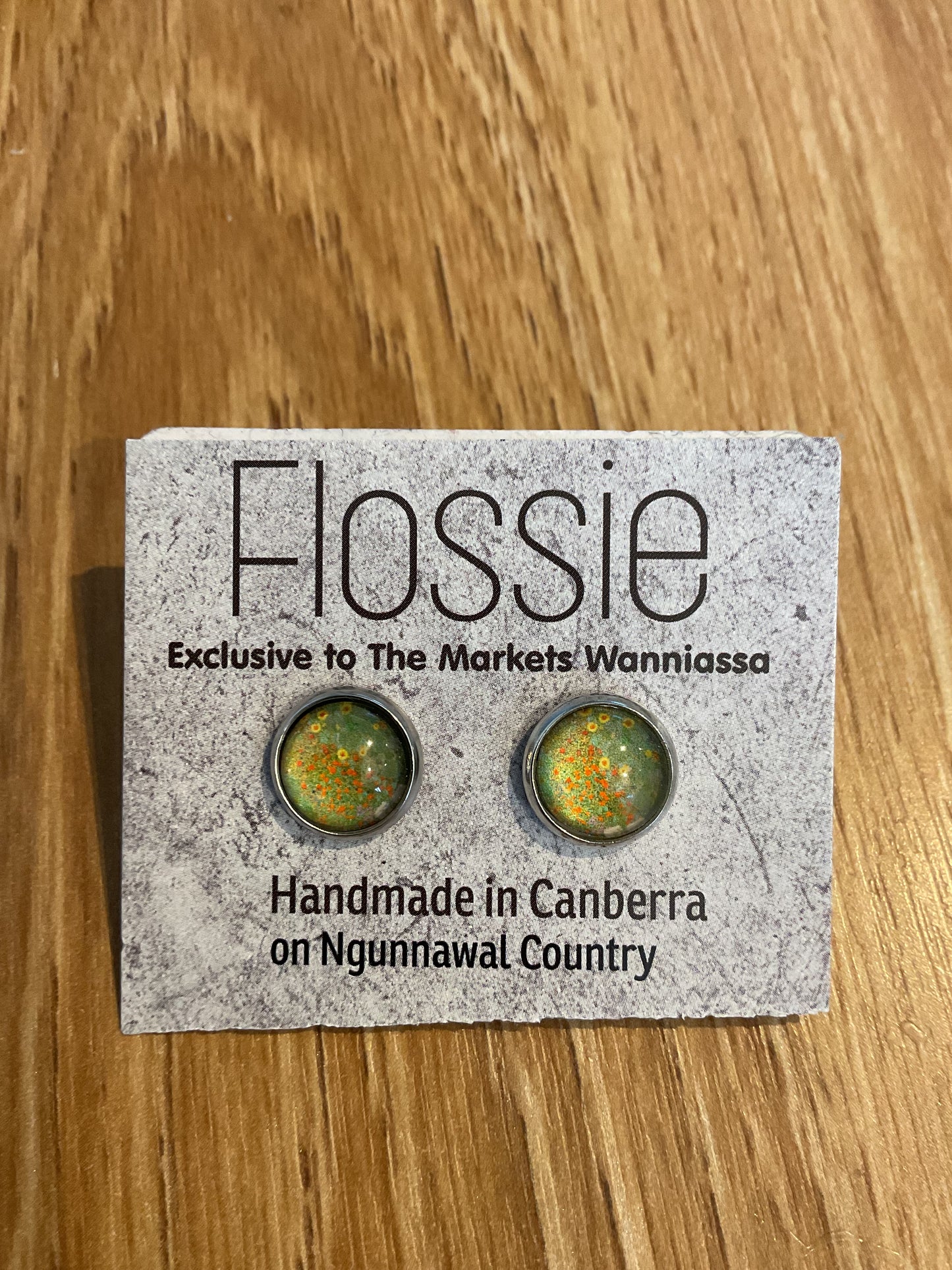 *Earrings Floral Art Glass Dome Studs
