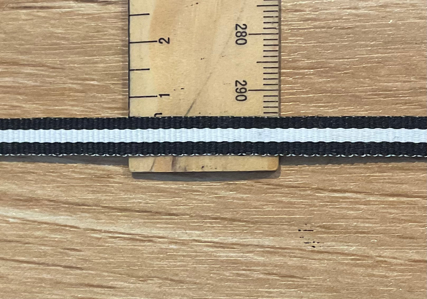 *Ribbon Black & White Striped 6mm Per Metre