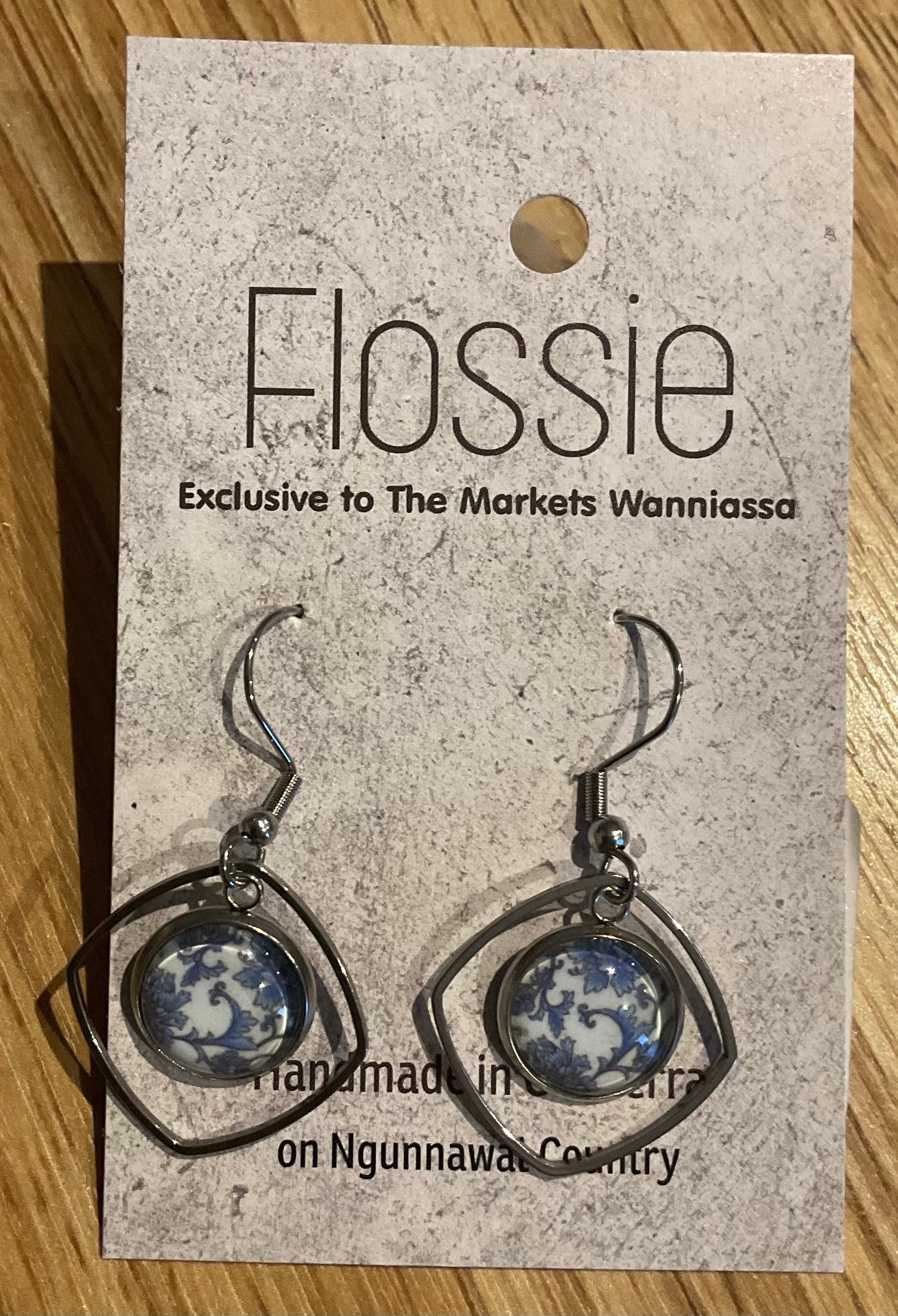 *Earrings Glass Dome Diamond Dangles Floral