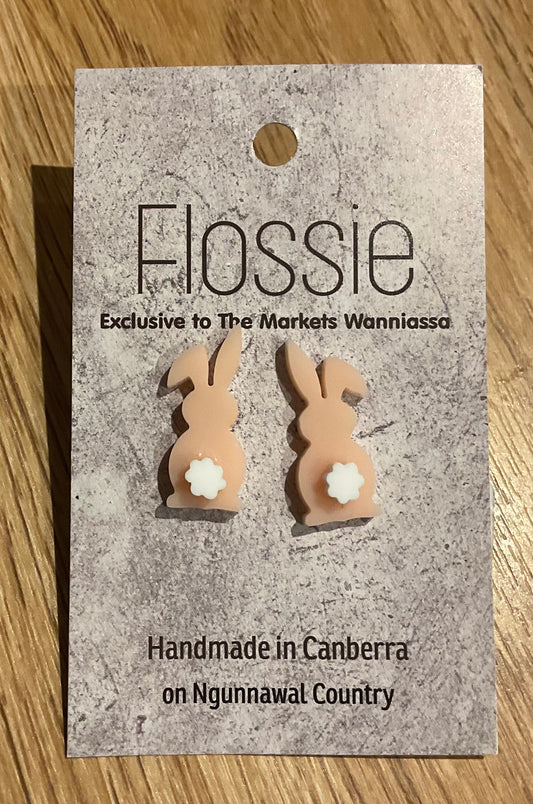 *Earrings Pink and white Tail Bunny Studs