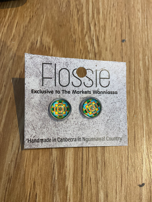 *Earrings Mandala Glass Dome Studs
