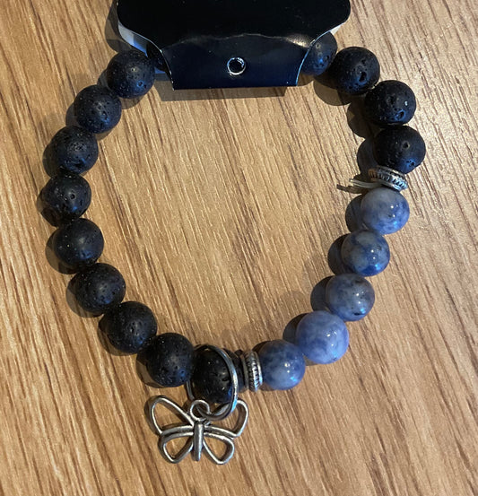 *Bracelet Lava Beads and Butterfly Charm