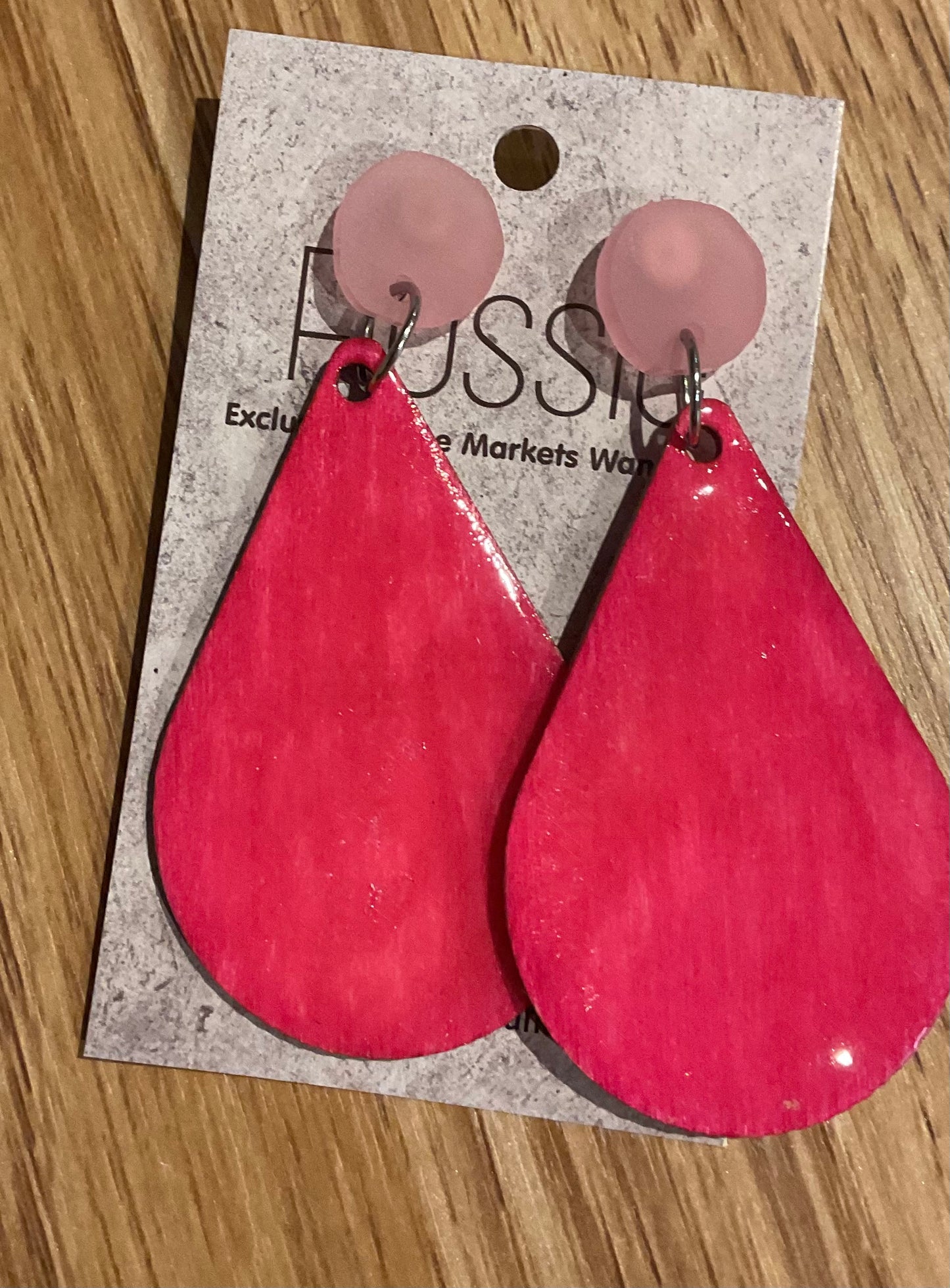 *Earrings Hand Painted Pink Resin Dangles