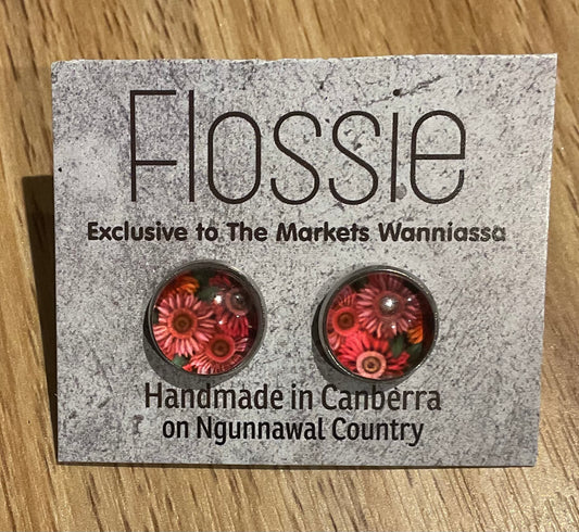 *Earrings Pink Flower Glass Studs