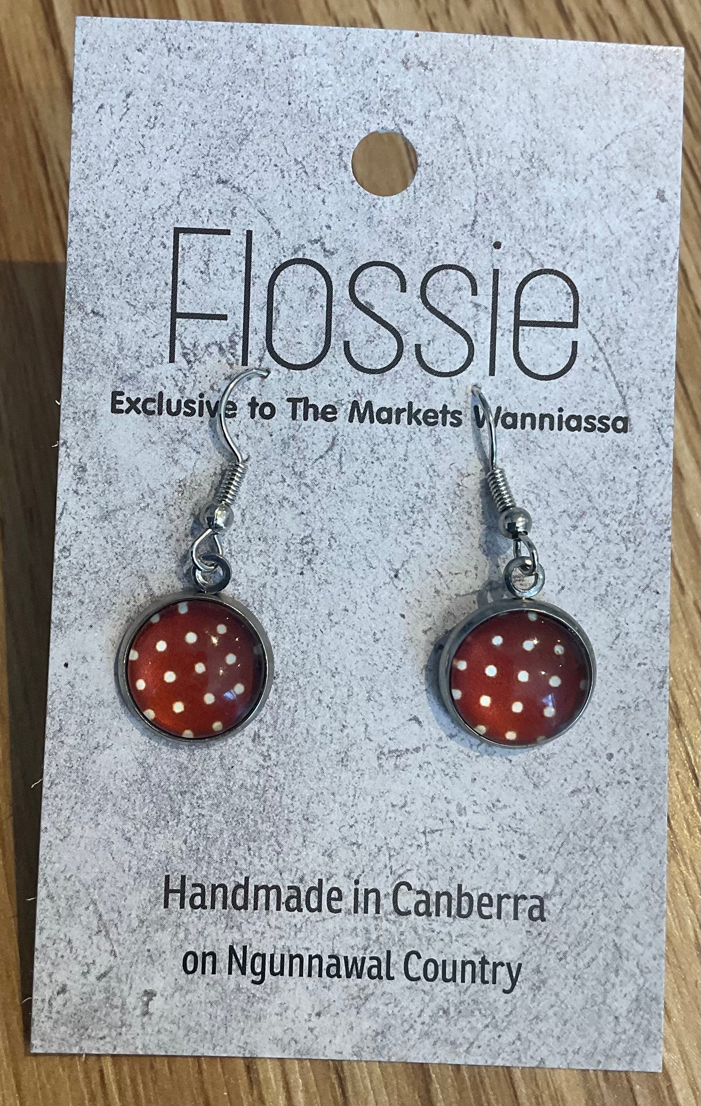 *Earrings Glass Dome Dangles Chocolate Spotted