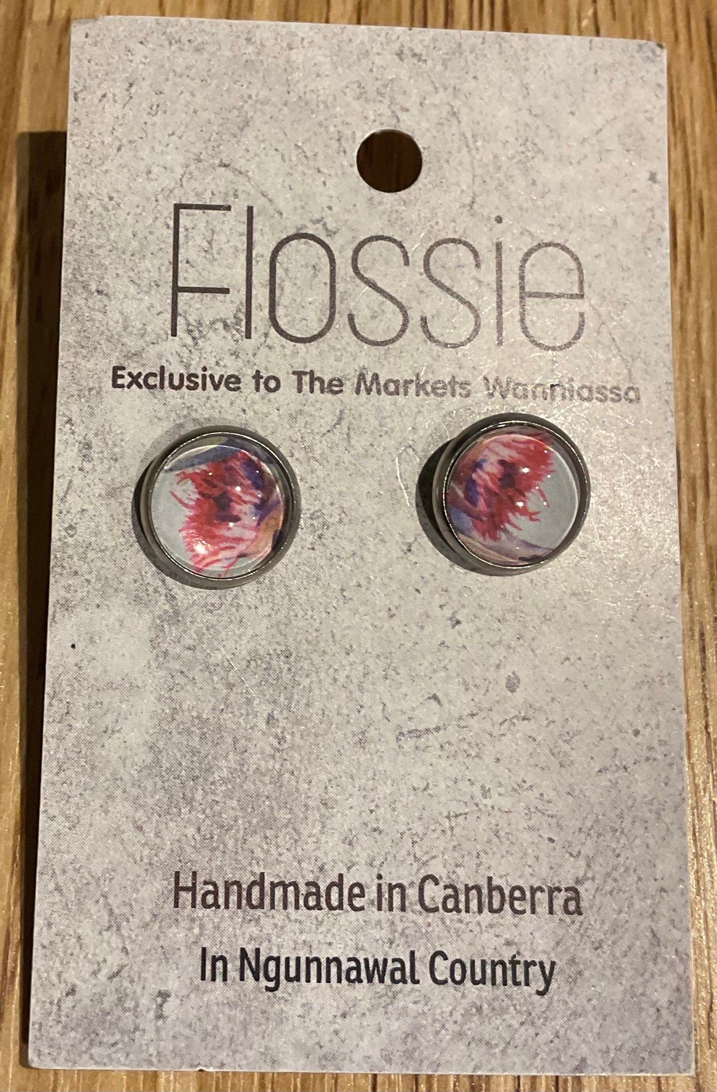 *Earrings Pink Wattle Glass Studs