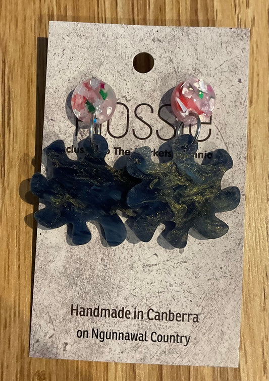 *Earrings Acrylic Blue Marble Flower Dangles
