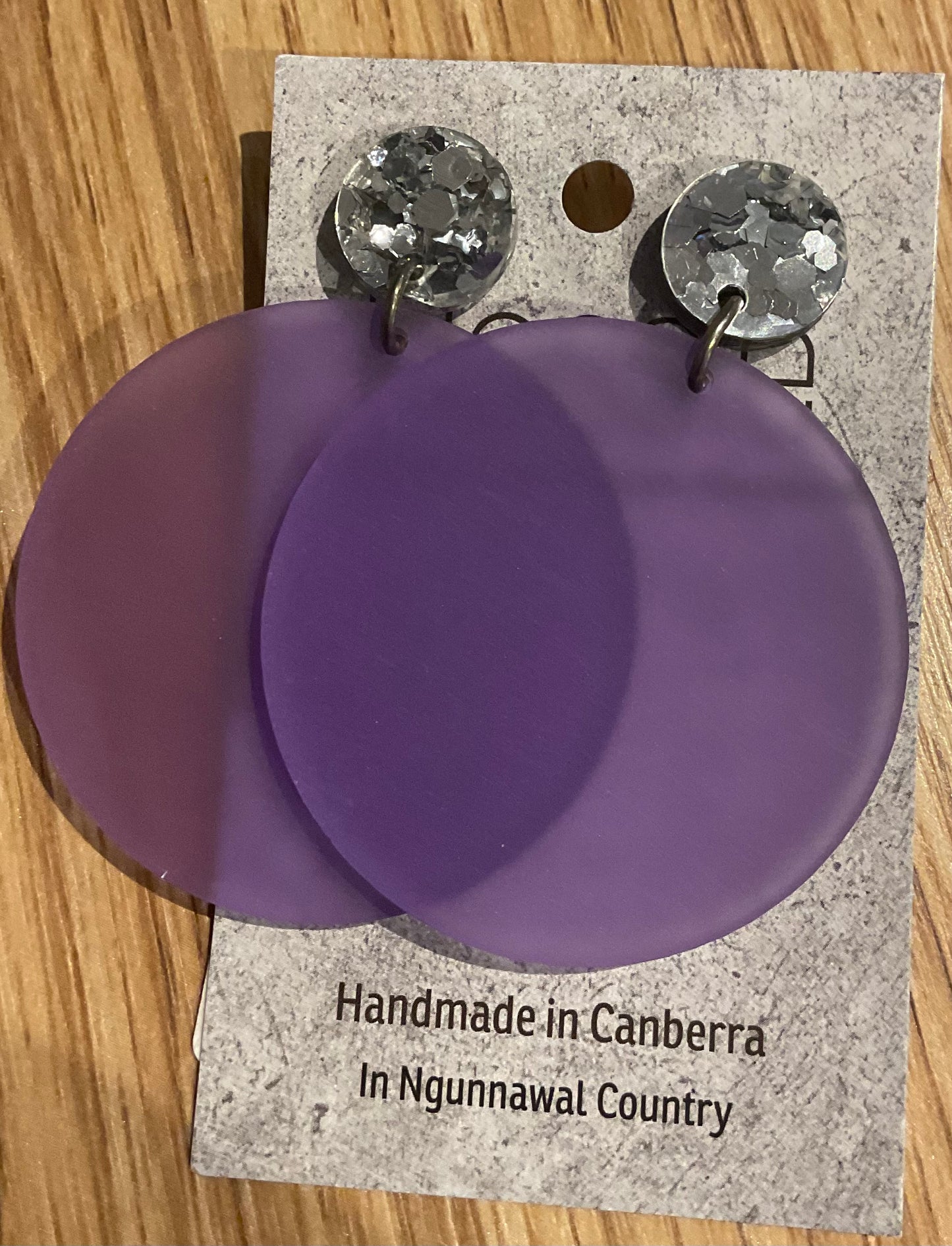 *Earrings 5cm Round Opaque Purple Dangles