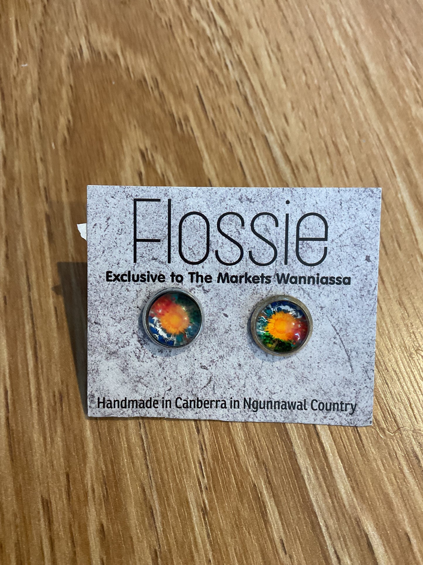 *Earrings Orange Bloom Glass Dome Studs