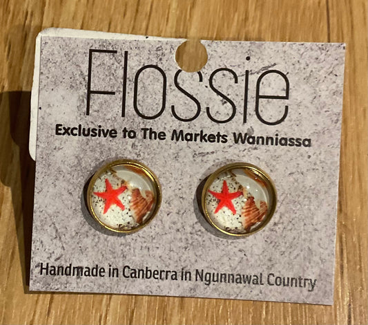 *Earrings Starfish Glass Studs Gold