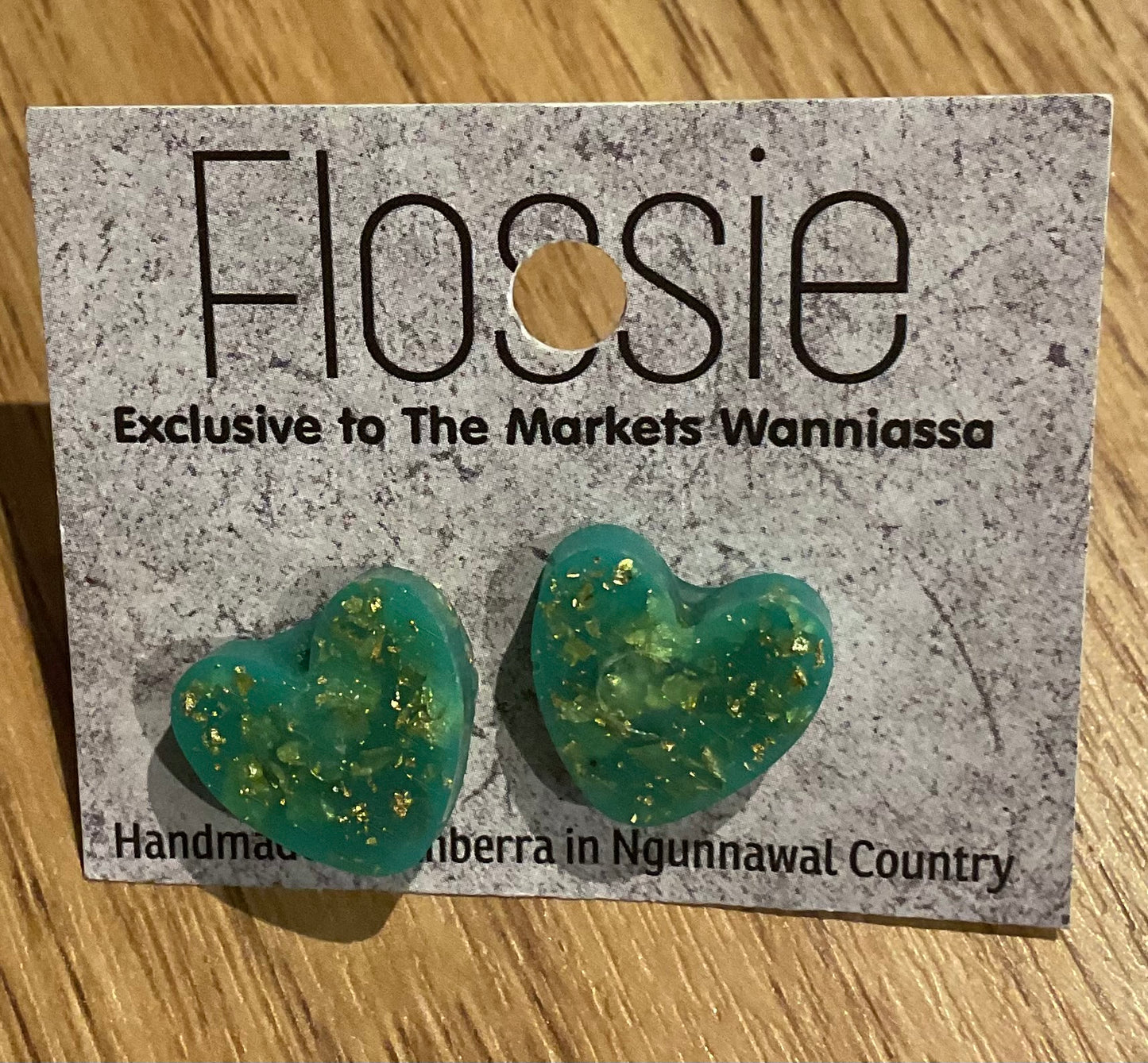 *Earrings Resin Gold Fleck Heart Studs