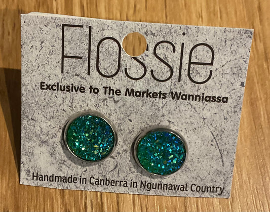 *Earrings Teal Glitter Studs