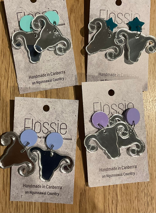 *Earrings Acrylic Mirror Uterus Dangles