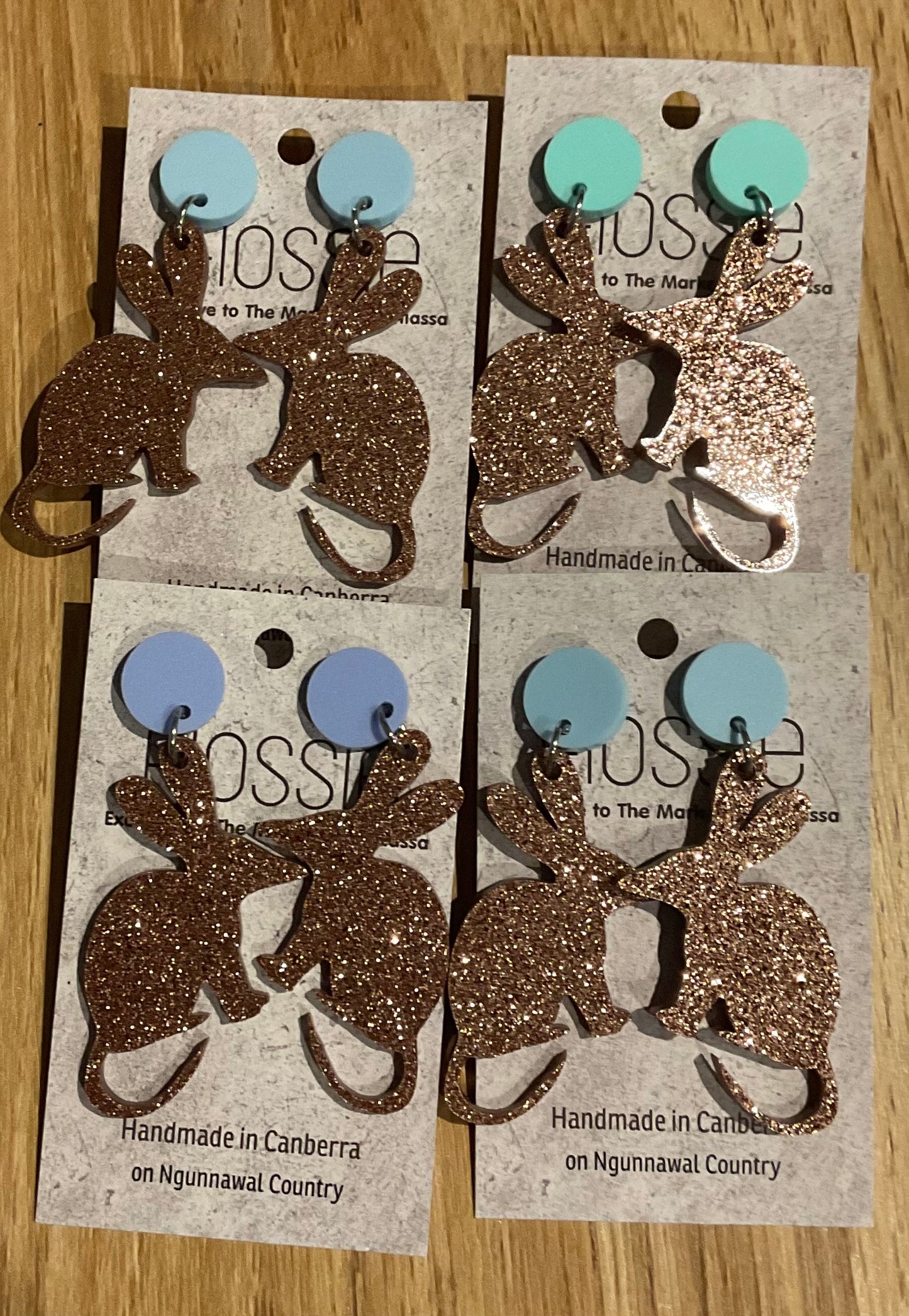 *Earrings Acrylic Brown Glitter Bilby Dangles