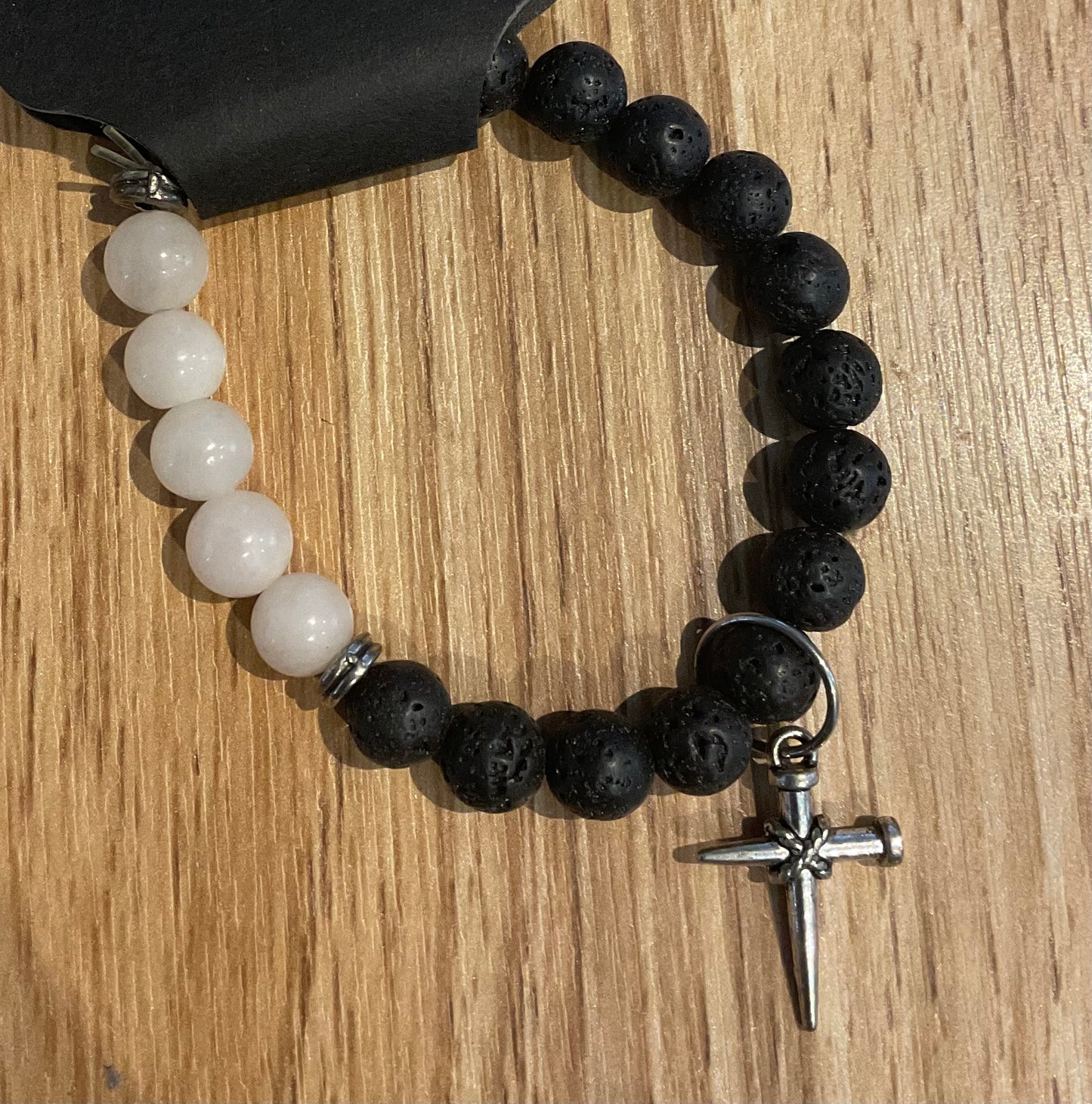 *Bracelet Lava Beads and Cross Charm