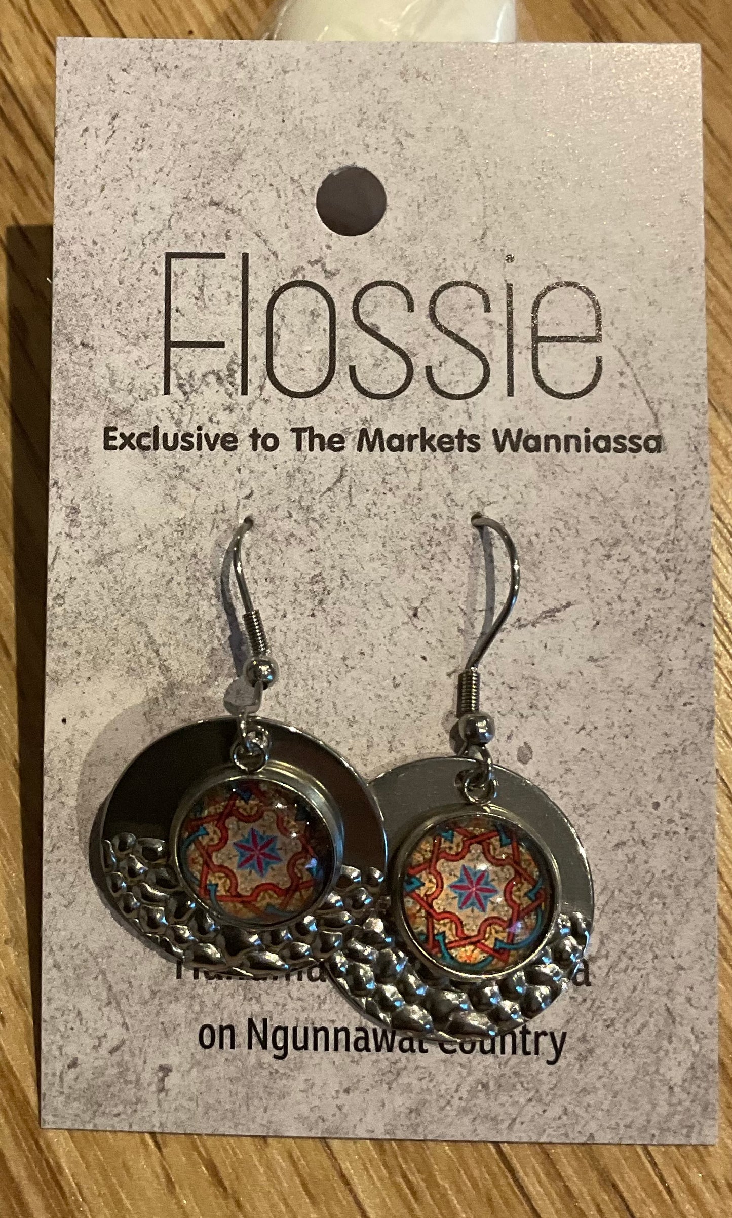 *Earrings Mandala Glass Dome Silver Dangles