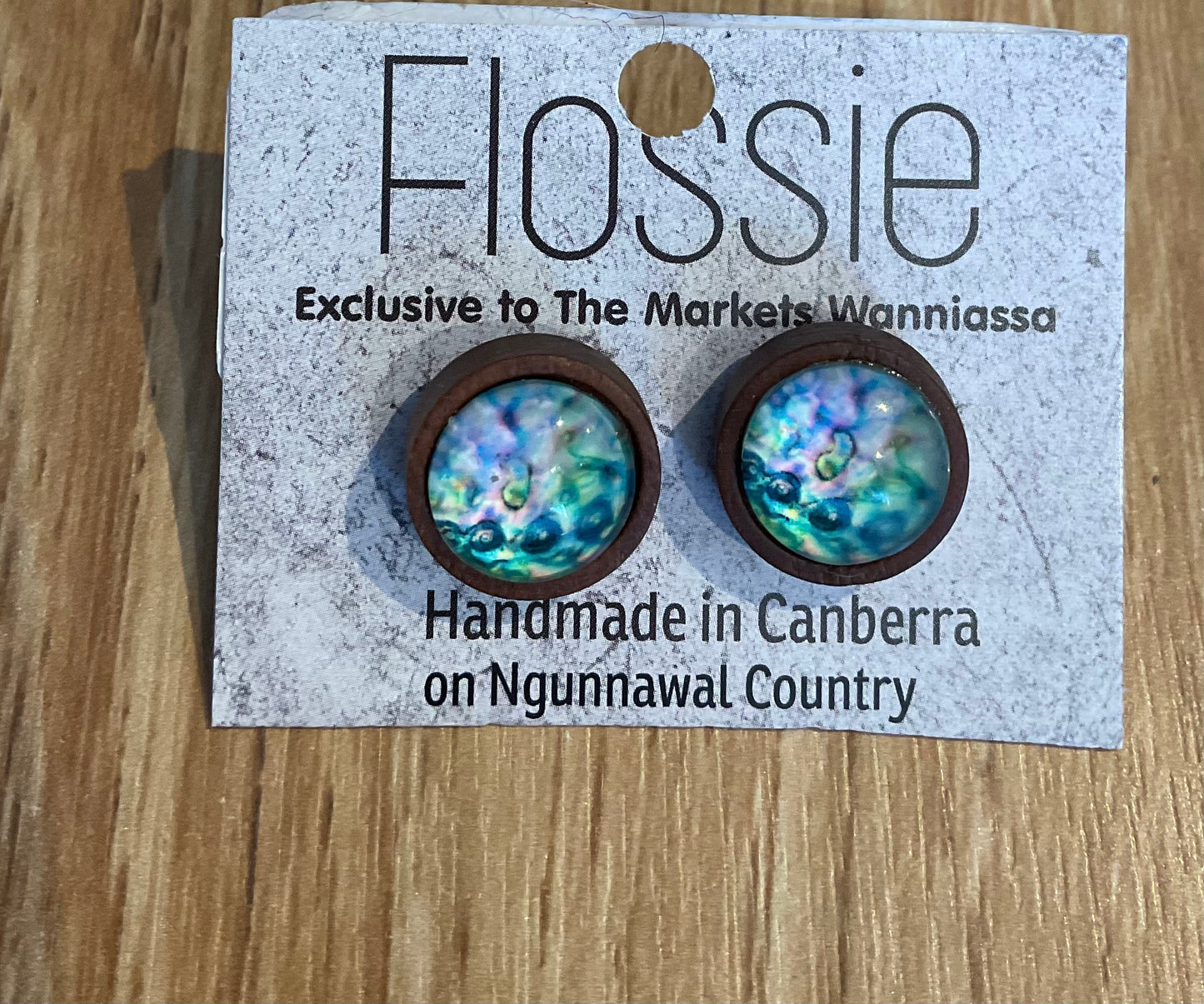 *Earrings Wooden Pastel Watercolour Dome Studs