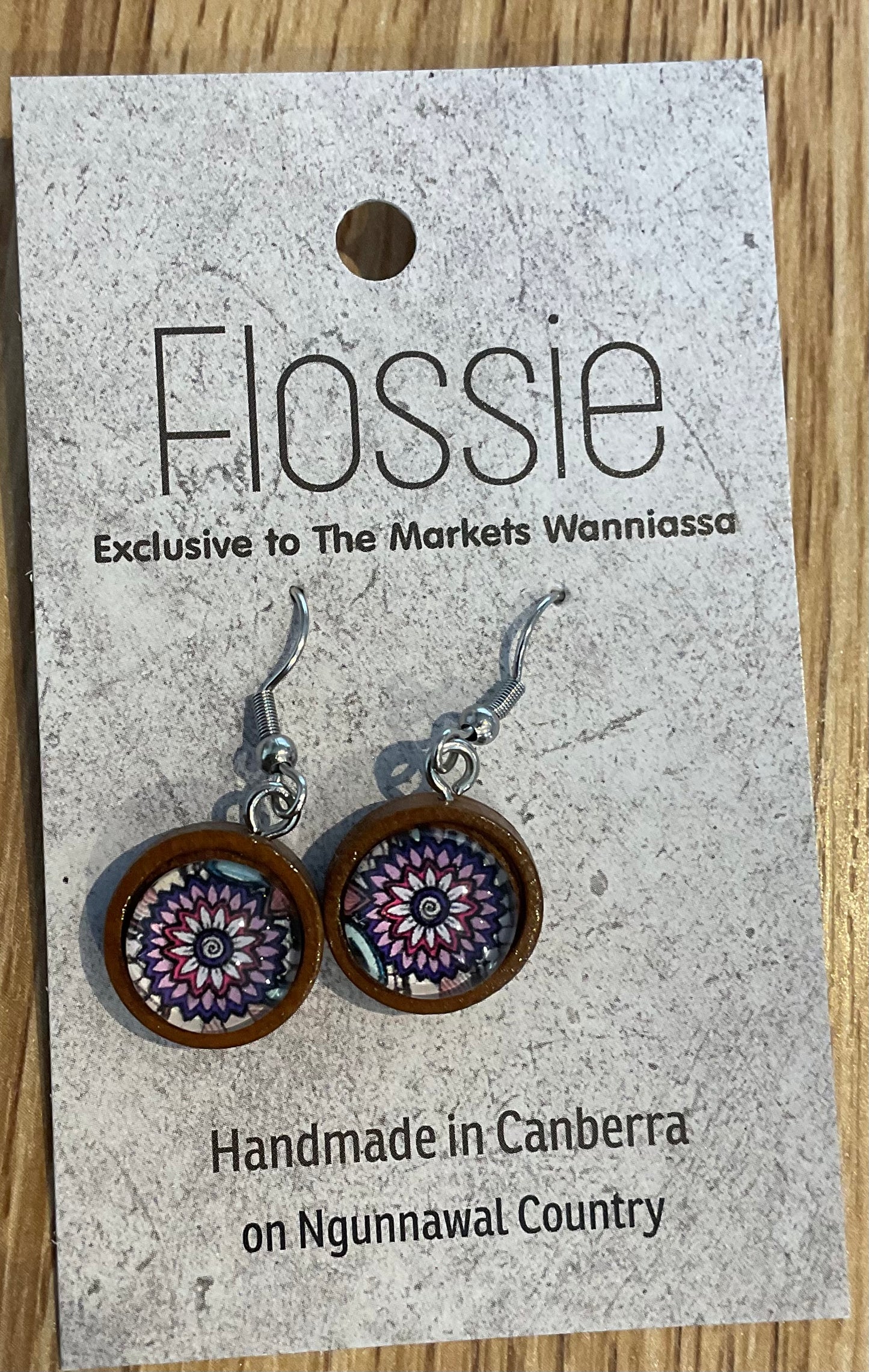 *Earrings Wooden Purple Mandala Dangles
