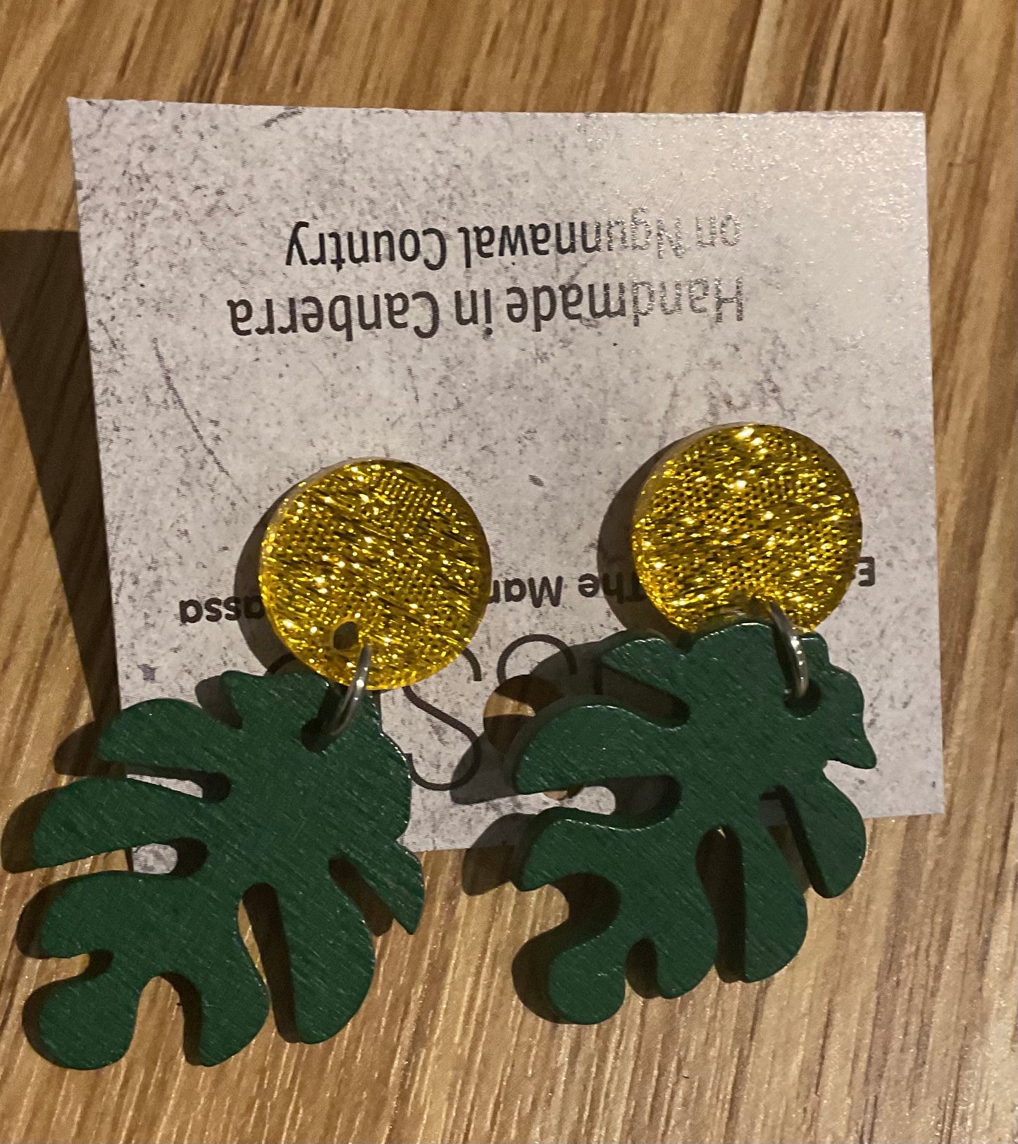 *Earrings Wooden Leaves Dangles