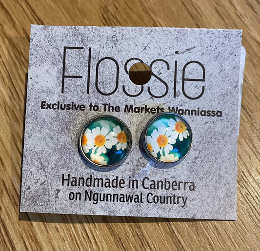 *Earrings Floral Glass Dome Studs