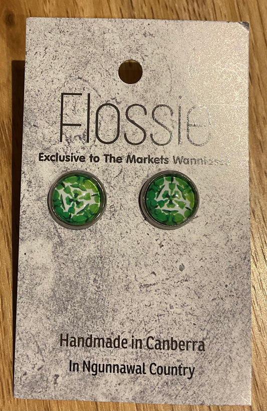 *Earrings Green Mandala Glass Studs