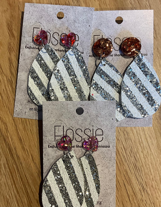 *Earrings Silver Striped Glitter Dangles