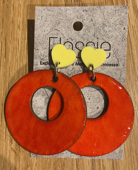 *Earrings Hand Painted Orange Hoop Resin Dangles