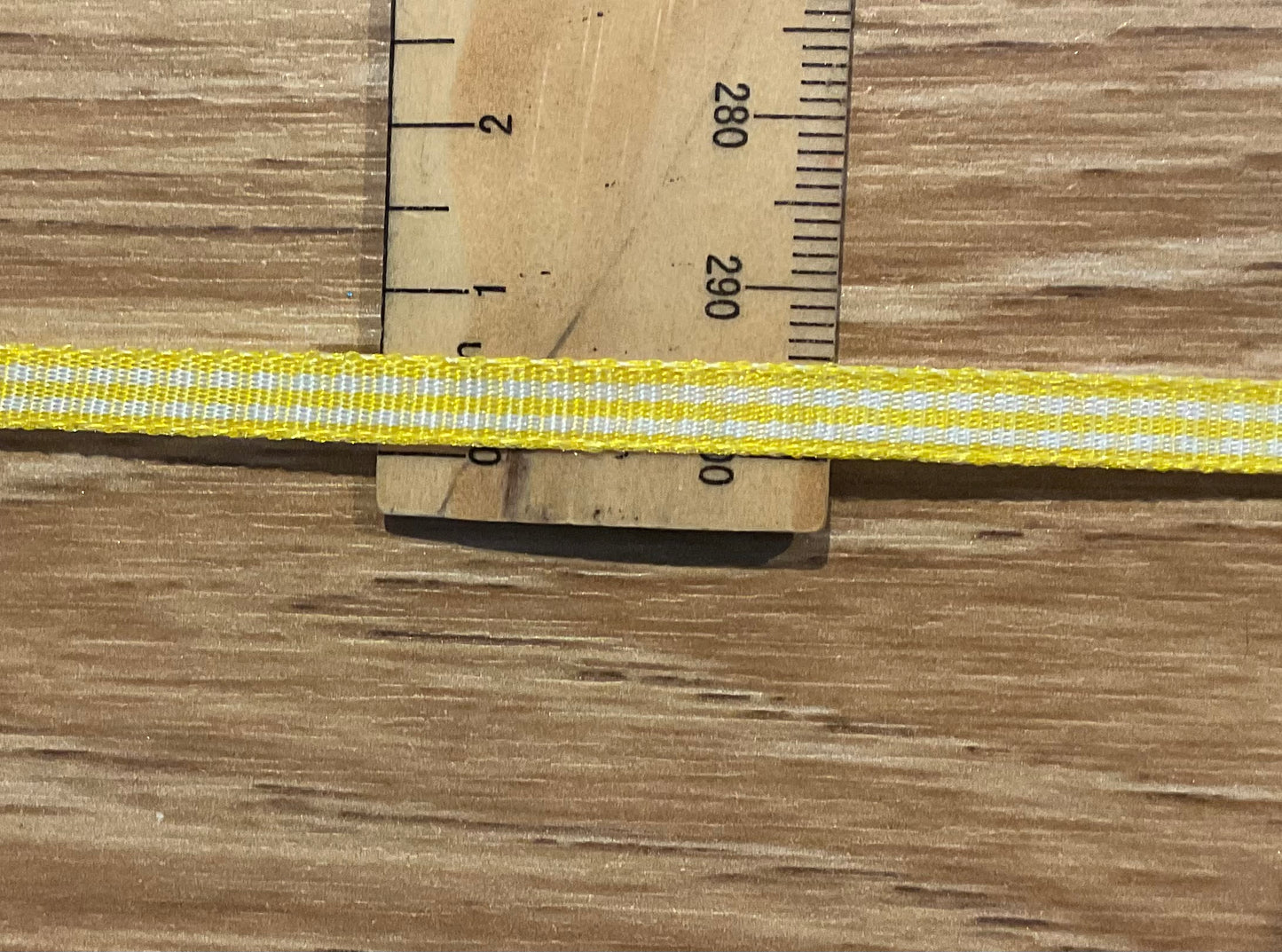 *Ribbon Yellow and White Stripe 6mm Per Metre