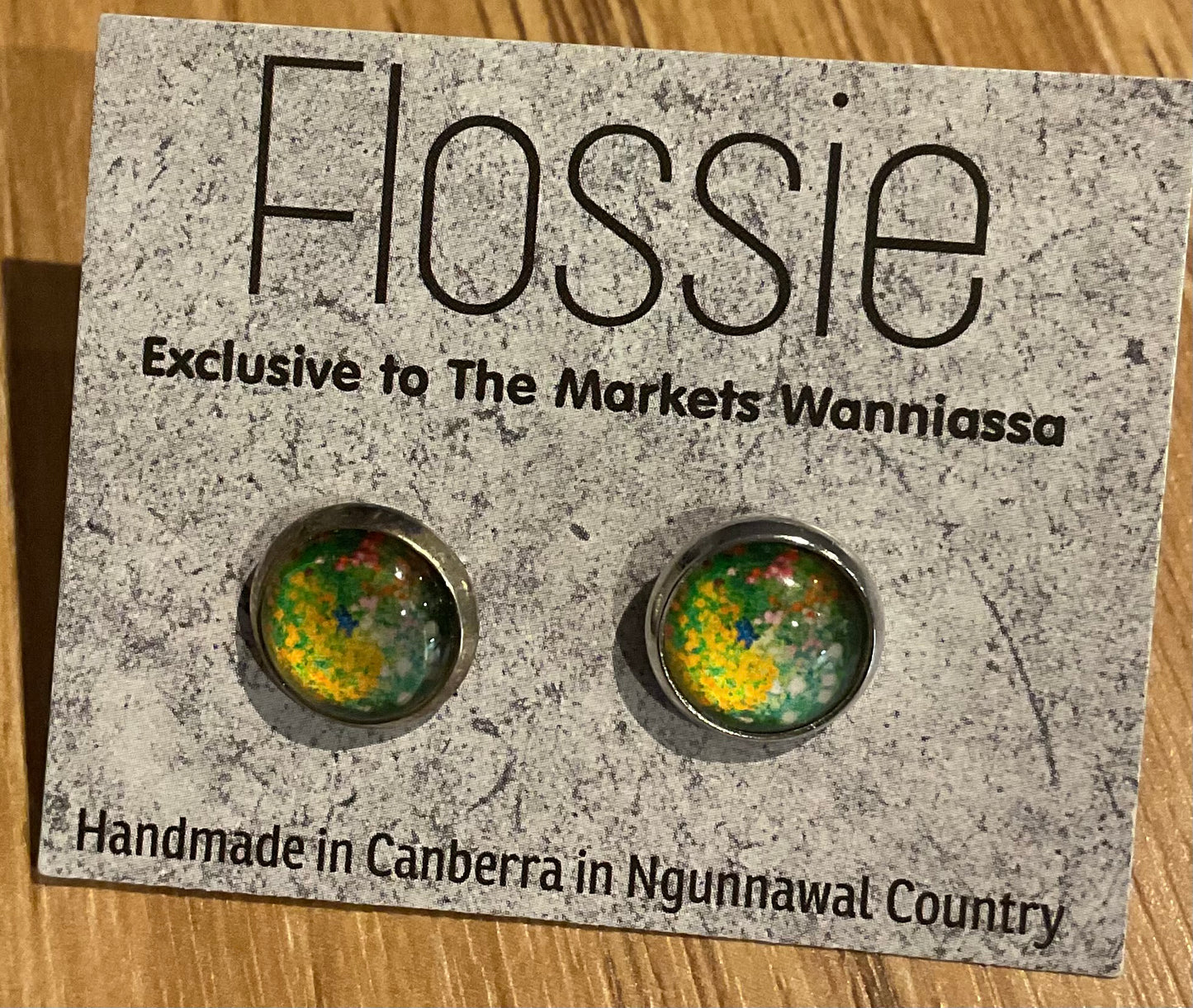 *Earrings Printed Glass Dome Studs