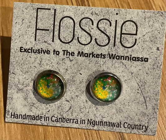 *Earrings Printed Glass Dome Studs