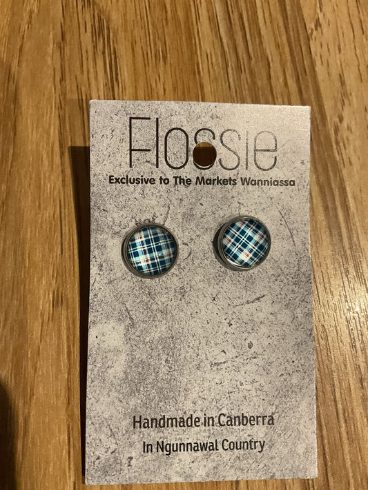 *Earrings Blue Tartan Studs