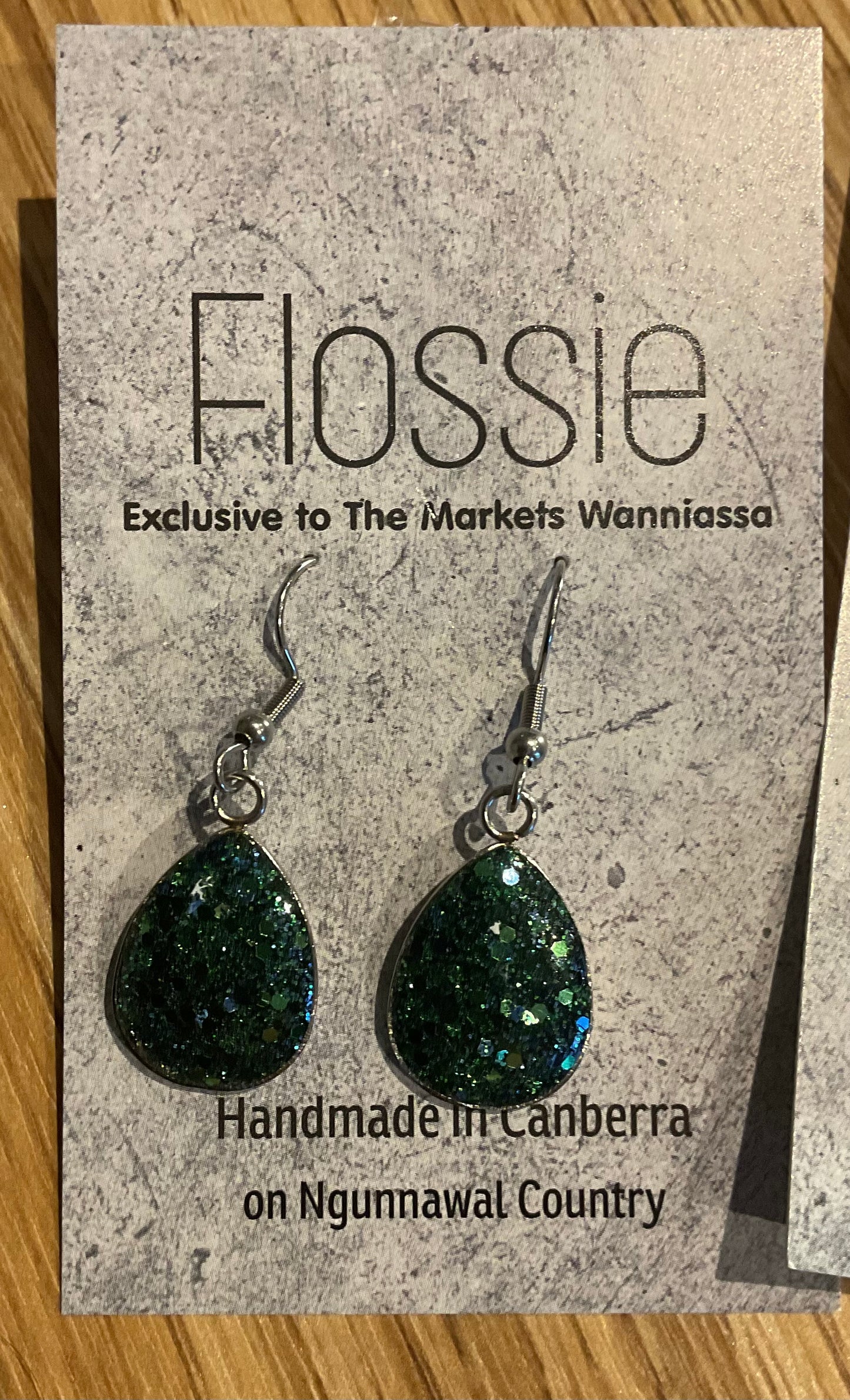 *Earrings Hand Poured Glitter Resin Dangles Emerald