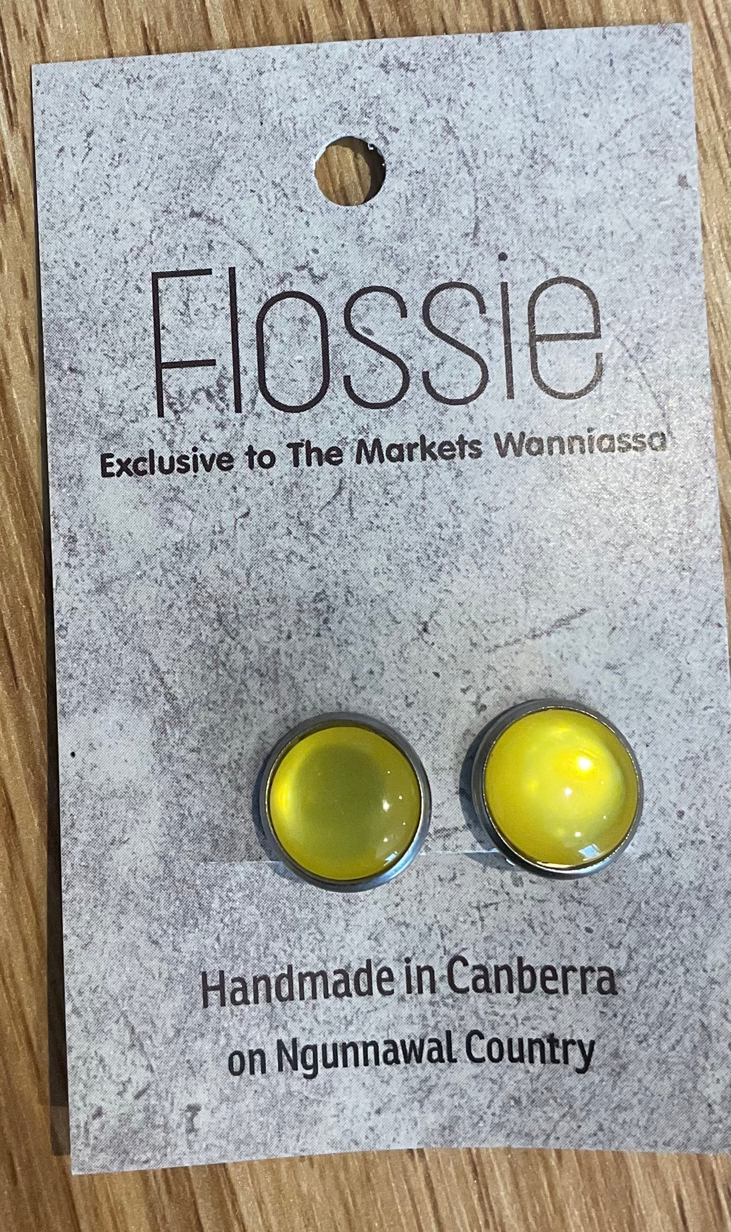 *Earrings Clip on Round Yellow Dome Studs