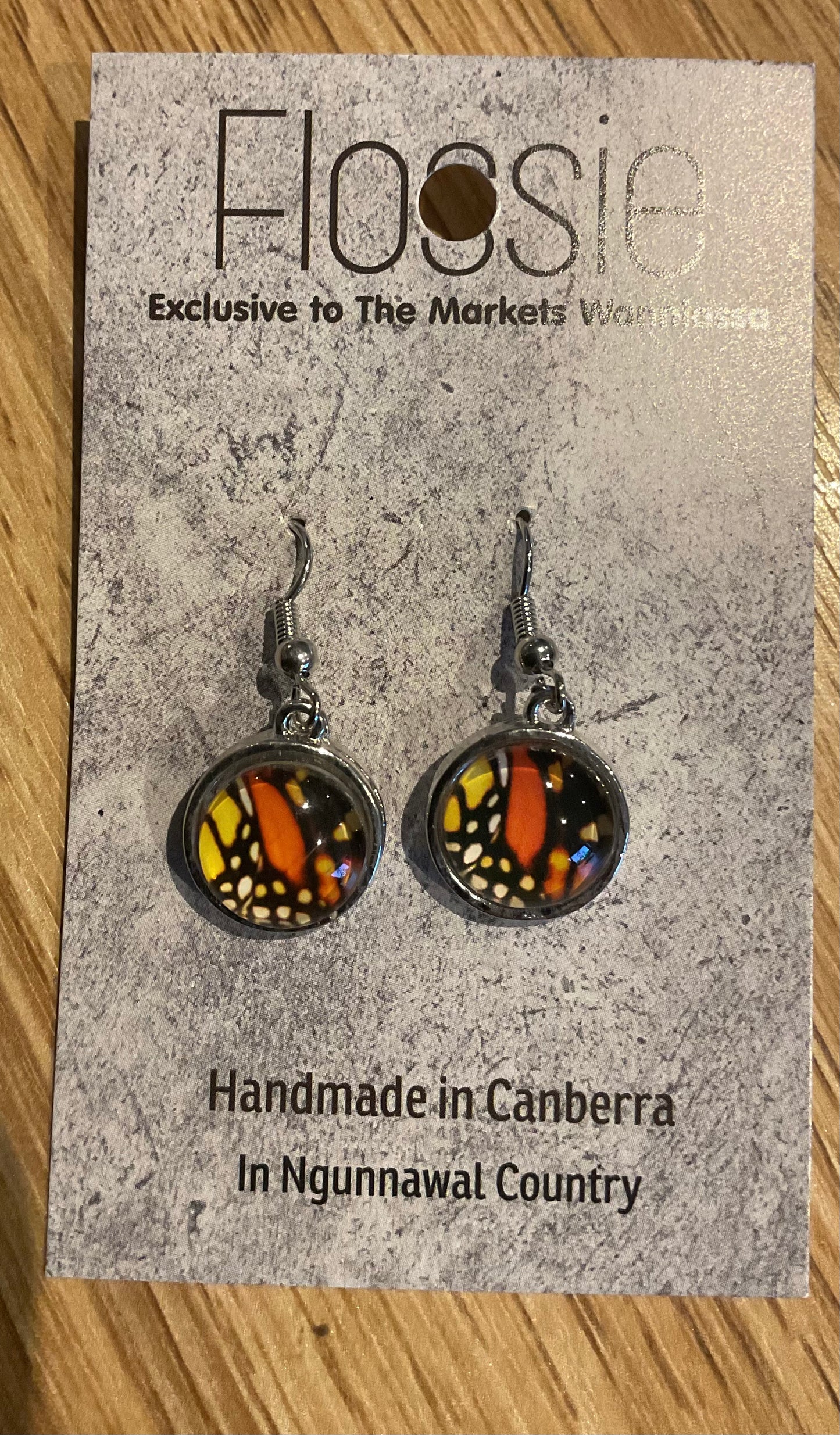 *Earrings Glass Dome Dangles Butterfly Wings