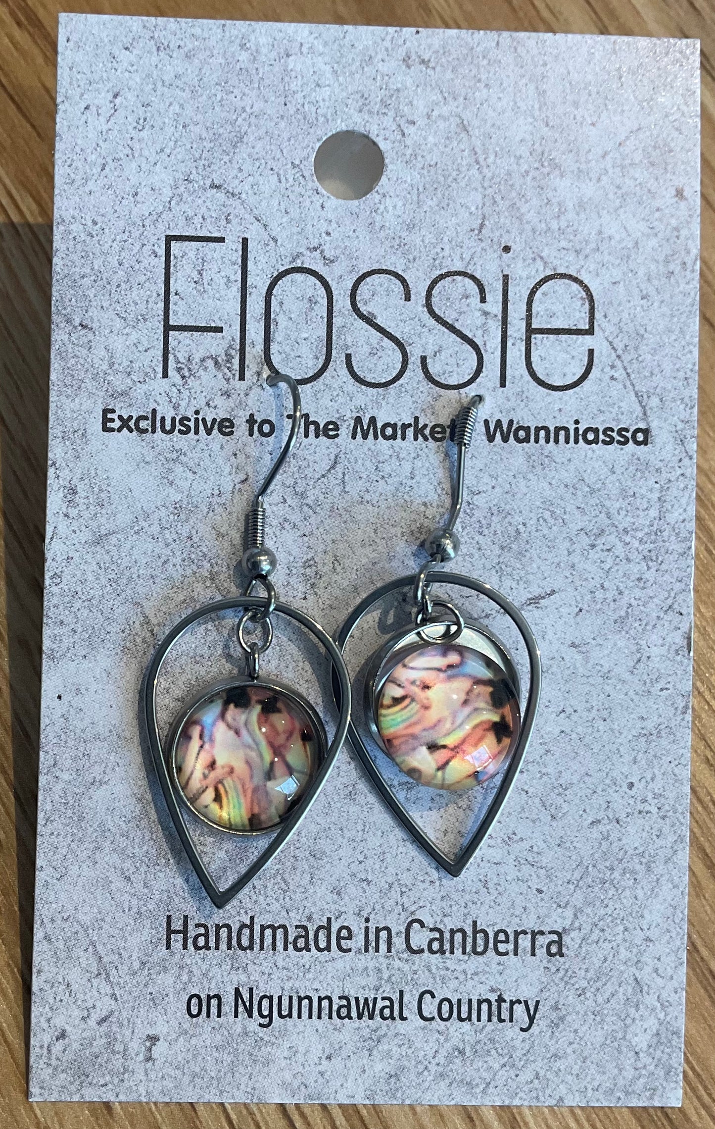 *Earrings Glass Dome Teardrop Dangles Marble
